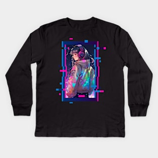 Cyber Futuristic Girl - Anime Shirt Kids Long Sleeve T-Shirt